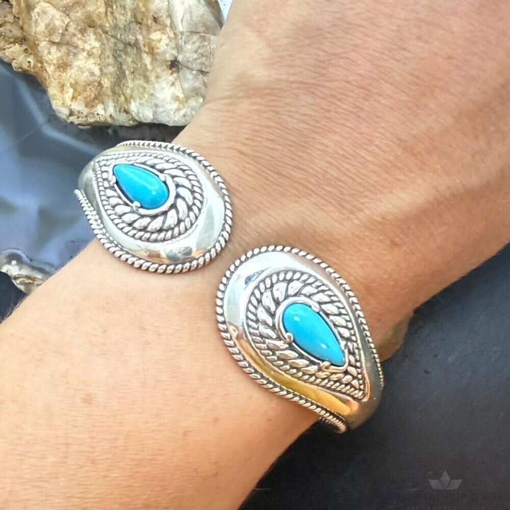 Carolyn Pollack Sterling 2 Sleeping Beauty Turquoise Decorated Hinged Bracelet